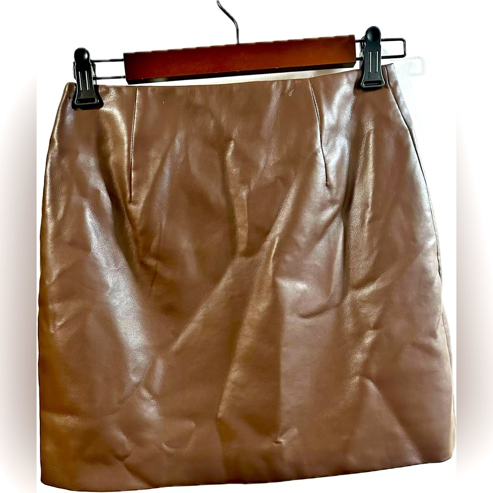Brown Faux Leather Mini Skirt